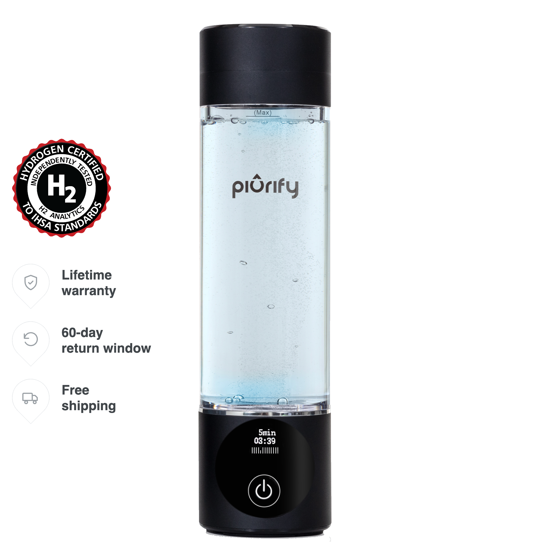 Piurify Hydrogenator Bottle Black