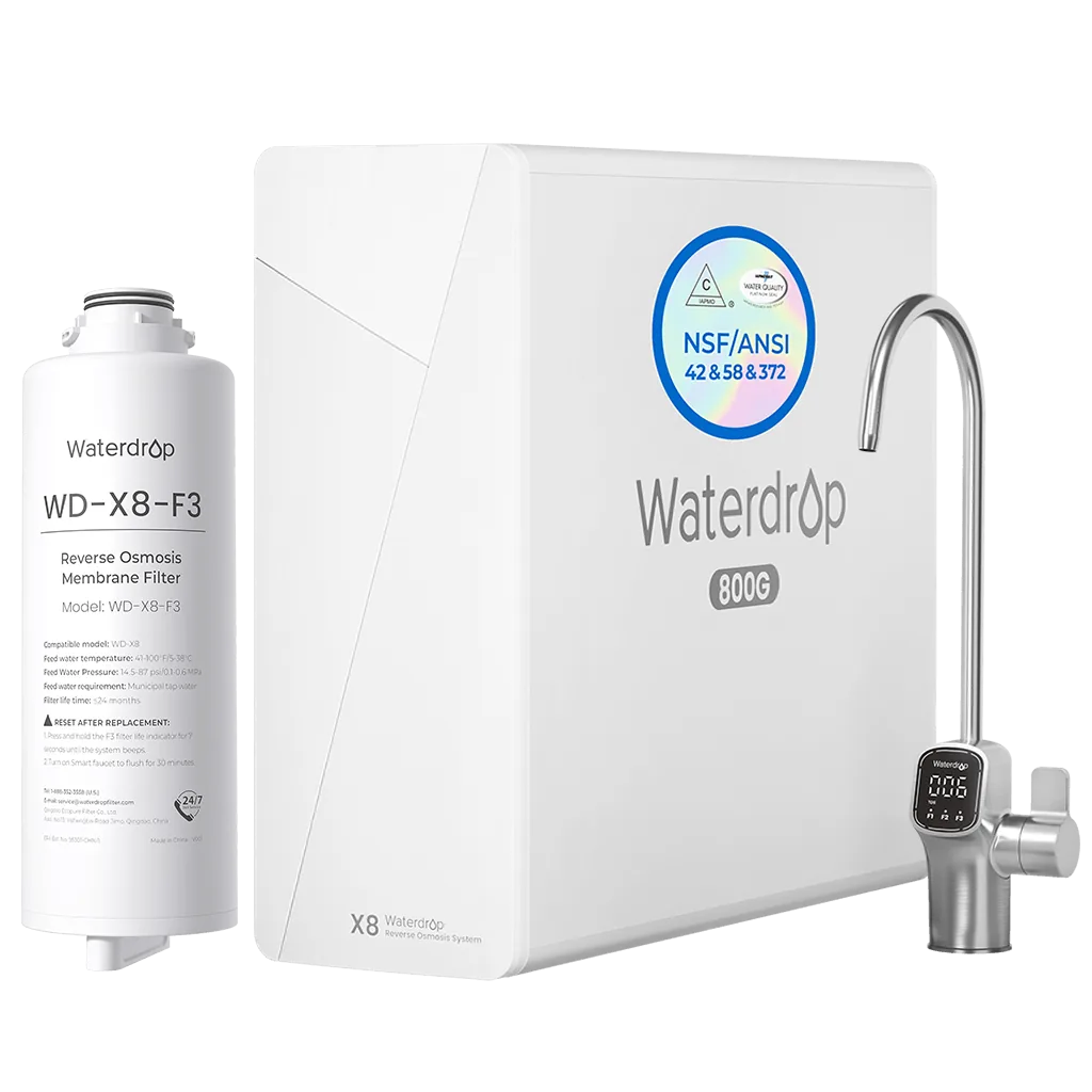Waterdrop X8 Tankloser Untertisch Umkehrosmose Wasserfilter 800 GPD mit F3 Ersatzfilter